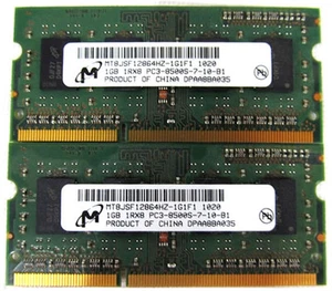 Micron 2GB RAM Kit 2x1GB DDR3 Memory PC3-8500 1066Mhz SODIMM Mt8jsf12864hz-1g1f1 - Picture 1 of 1
