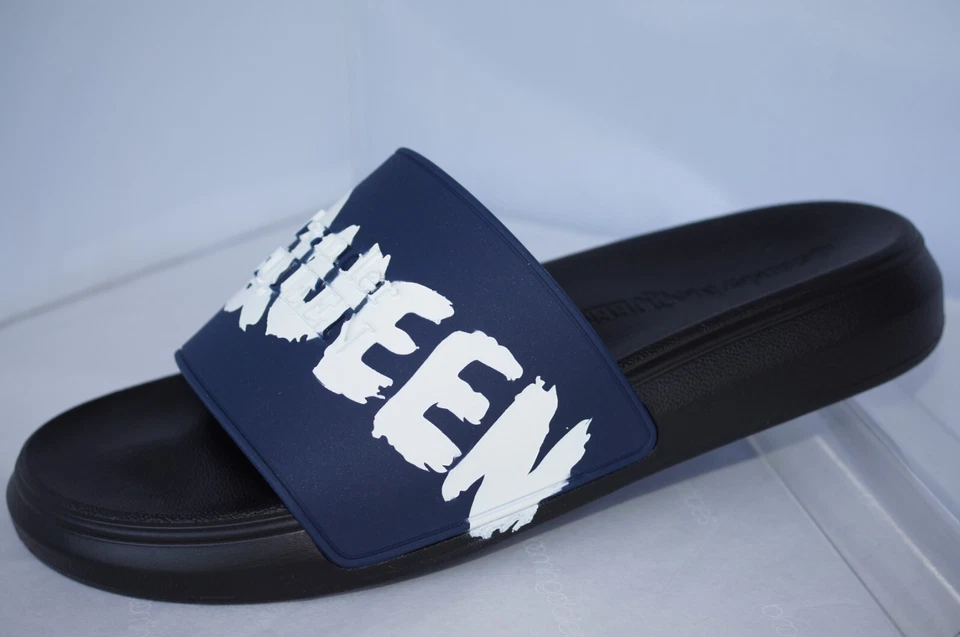 New Alexander Mcqueen Men's Sandals Slide Size 43 Rubber Slider Blue Logo - Image 1 of 4