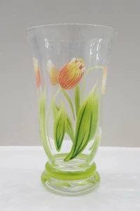 Princess House Cottage Tulip Hand Painted Footed Tumbler Green Yellow Pink 16oz - Imagen 1 de 9
