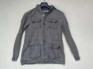 Gibson 100% Linen Full Zip Jacket Utility Hooded Gray Brown Women's Size XS - Picture 1 of 11