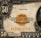 1928 $50 Gold Certificate. No pinholes Yellow Seal