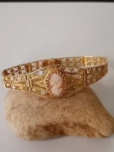 Vintage Antique Vermeil Silver Filigree Cameo Bracelet - Picture 1 of 5