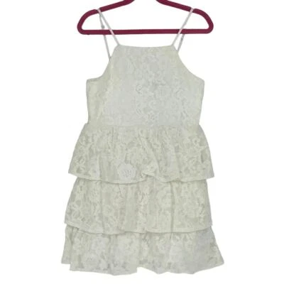 Vestido Bardot Junior Talla 7-8 Marfil Cartia Falda con Volantes en Niveles Sin Mangas I30-3 Foto 1 de 4