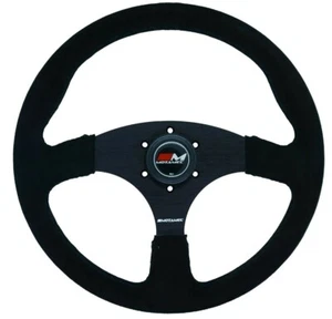 Motamec Race Rally Steering Wheel Flat Spoke 350mm Black Suede Black Spoke Spoke - Picture 1 of 1