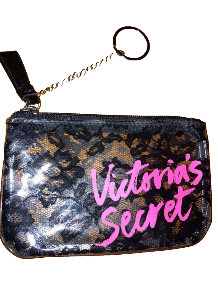 Porta-cartões feminino Victoria's Secret preto floral renda impermeável - Imagem 1 de 4