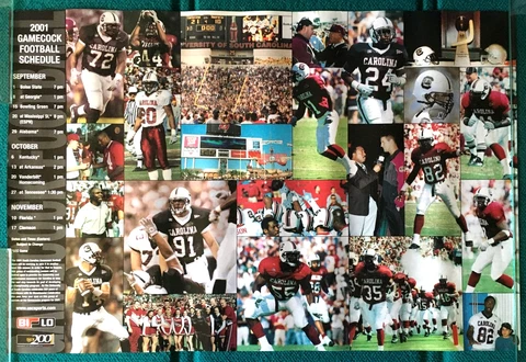 2001 South Carolina : GAMECOCKS FOOTBALL "Poster" SCHEDULE @ Large 36" x 24" Cover