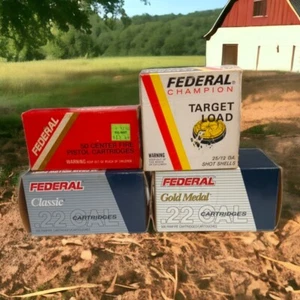 Lot of 4 Federal Vintage Hunting Shot Gun Shell 22 and 380 Ammo Cardboard Boxes - Picture 1 of 14