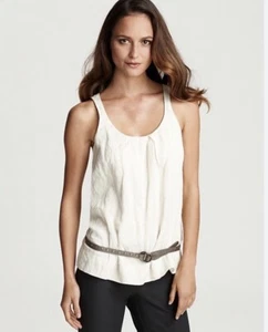 Eileen Fisher Shadow Stripe Cotton Steele Bone Sleeveless Shell Top Petite Small - Picture 1 of 9