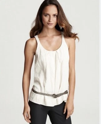 Top Eileen Fisher Sombra Rayas Algodón Acero Hueso Sin Mangas Concha Pequeño Foto 1 de 4