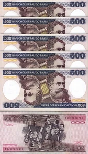 Brazil 500 Cruzeiros 1981, UNC, 5 Pcs LOT, P-200a, Sign 20 - Picture 1 of 4