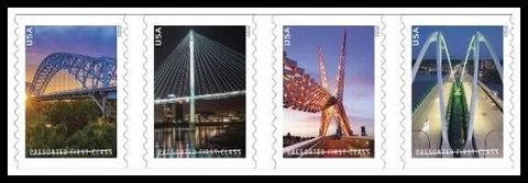 US 5808-5811 5811a Bridges presorted first-class 25c coil strip 4 MNH 2023 Sep 1 Cover