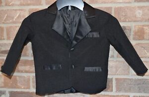 Boys Tuxedo Jacket Size 3 Black 2 Button Kids Blazer 100% Cotton Formal Wear EUC