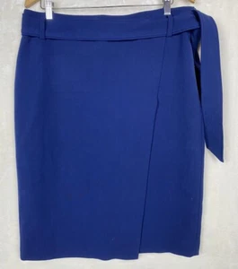 Ann Taylor Skirt Womens 12 Midi Faux Wrap Blue Belted Tie Belt Office Work $90 - Picture 1 of 12