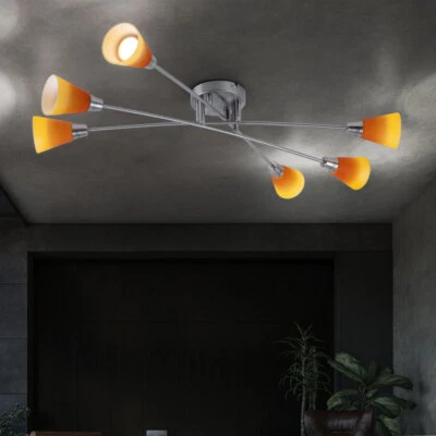 Plafoniera Luce Sala da Pranzo Lampada da Cucina Vetro 6 Fiamma Argento LED - Immagine 1 di 4