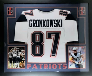 Rob Gronkowski Signed New England Patriots Custom Jersey 34x43 Display Frame JSA - Picture 1 of 4