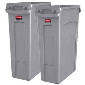 Rubbermaid Commercial Slim Jim 23-Gal Plastic Rectangular Trash Garbage Can 2PK - Picture 1 of 7