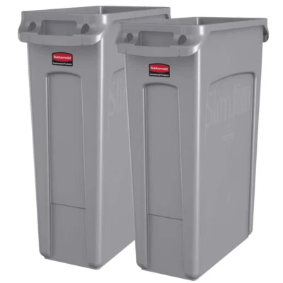 Rubbermaid Commercial Slim Jim 23-Gal Plastic Rectangular Trash Garbage Can 2PK - Image 1 of 4