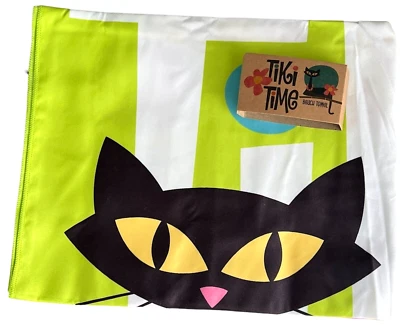 NWT Tiki Time Microfiber Fast-Drying Beach Towel Black Cat Flowers CatLadyBox - Image 1 of 4