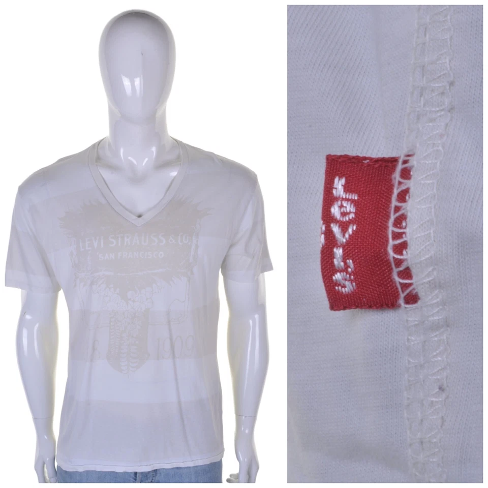 LEVIS Vintage Deep V Neck Red Tab T Shirt XL Top 90s Y2K - Image 1 of 4