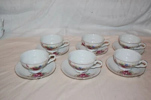 Vintage Footed Rose & Flower Cups and Saucers Set of 6 Gold Trim Delicate - Picture 1 of 12