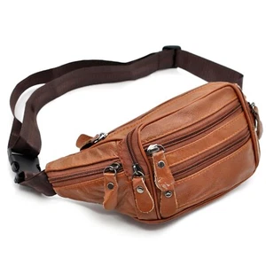 Uomo Marsupio vera PELLE CINTURA VITA Borsa Viaggio Casual VINTAGE marrone nero - Picture 1 of 10