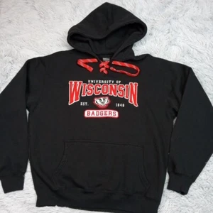 Wisconsin Badgers Sweatshirt Mens M Black Hoodie University Sports Pocket Comfy - Picture 1 of 10