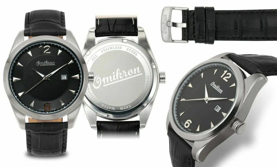 NUEVO Reloj Omikron 1258M Para Hombres Serie Paladin Negro Elegante Cuero Fecha Bonito 5ATM Foto 1 de 1