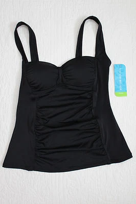 NEW WOMENS TROPICAL ESCAPE BLACK CINCHED TANKINI SWIMSUIT TOP VARIOUS SIZES NWT - Image 1 of 4