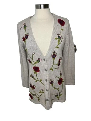 J. Jill Cárdigan Suéter Bordado Floral Boho Festival Cottagecore Abuela M Foto 1 de 4