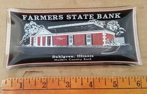 Cenicero de vidrio publicitario vintage Farmers State Bank Dahlgren IL SOUTHERN ILL - Imagen 1 de 2
