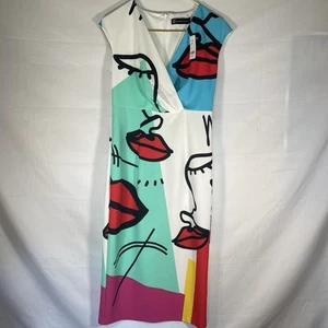 NEW New York Company Womens S Sheath Dress Face Print Midi Abstract Allover - Picture 1 of 17