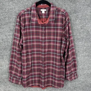 Garnet Hill Button Up Shirt Womens 18 XL Plaid Pima Cotton Dark Red Multi - Picture 1 of 10