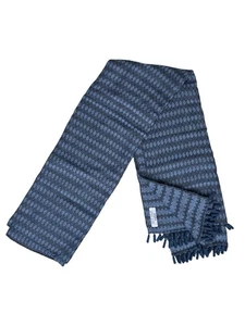 Bajra Wolle/Seide Mischung Schal zweifarbig blau Raute Sägezahn mit Quaste Spitze Enden - Bild 1 von 3
