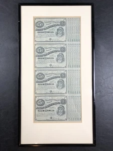 Hoja Baby Bond de $5 dólares del estado de Louisiana de la década de 1870 sin cortar - enmarcada - 7 cupones - Imagen 1 de 12