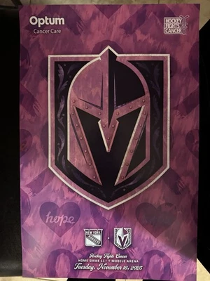 Плакат игры 2025 Vegas Golden Knights хоккей борьба с раком 11,18,25 против NYR - Изображение 1 из 2