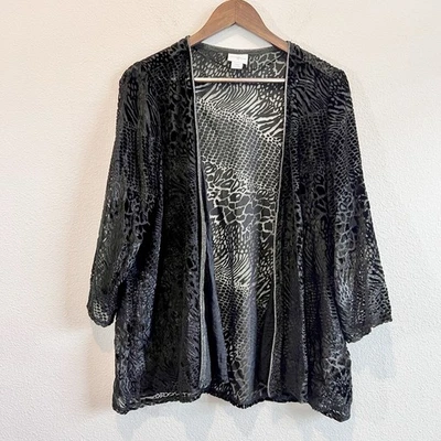 Jaclyn Smith Women’s XXL Burnout Velvet Cardigan Kimono Jacket Animal Print - Image 1 of 4