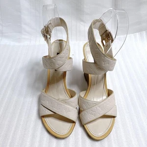 LOUIS VUITTON Logo Sandals size 36 off White Wedge Heel Ankle Strap - Picture 1 of 24