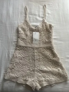 ZARA Crochet Lace Macrame Jumpsuit With Spaghetti Straps (Size Small) - Picture 1 of 9