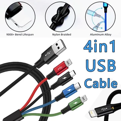 4 in 1 USB Multi USB Charging Cable Fast Charger Cord For iPhone/Type C/Micro - Image 1 of 4