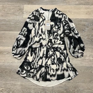 NWT Devotion Twins Etelia Dress Beige Black Boho Cotton Women Medium NWT 475$ - Picture 1 of 11