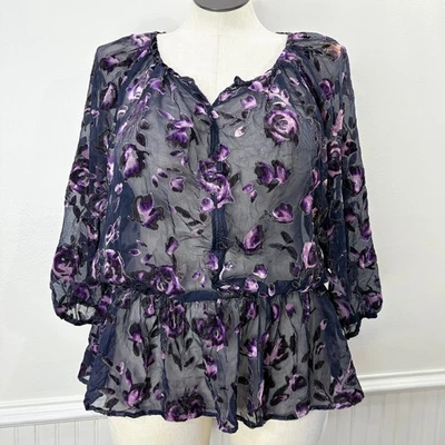 Faded Glory Size XXL Floral Velvet Burnout Top Floral Whimsigoth Fairy Grunge - Image 1 of 4