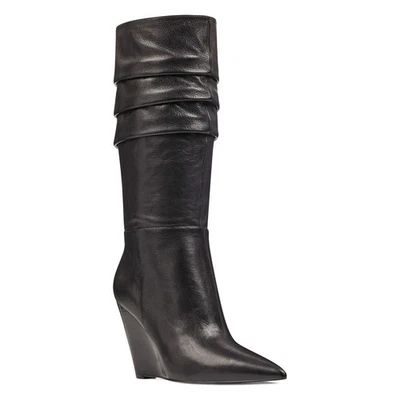 NINE WEST - VERNESE, Black REAL leather knee high boots, 4" wedge heel SZ 8.5 - Image 1 of 4