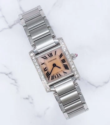 Ladies Cartier Tank Francaise with Pink MOP Dial and VVS Diamond Bezel - Boxed. - image 1 of 4
