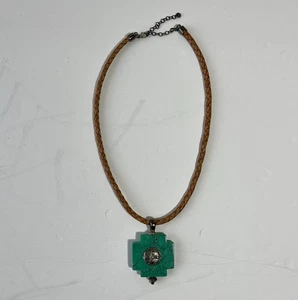Vintage Navajo Sterling Silver & Turquoise Cross Necklace Braided Leather 925 - Picture 1 of 6
