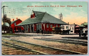 K40/ Whitewater Wisconsin Postcard c1910 CM&STP Railroad Depot 471 - Picture 1 of 2
