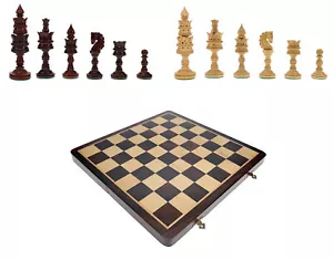 Scacchi in palissandro stile loto intagliato set 4 3/8" king con tavola pieghevole in palissandro - Foto 1 di 7
