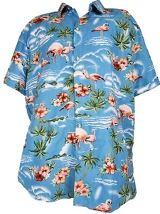 SSLR Summer Tropical Mens 2XL Shirt Flamingo Hawaiian Blue Short Sleeve Comfort - Picture 1 of 5
