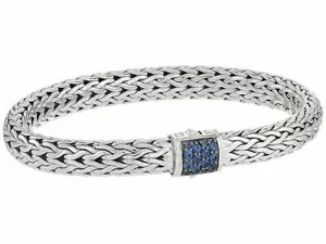 JOHN HARDY Sterling Silver Blue Sapphire 5mm Classic Chain Bracelet-Authentic - Picture 1 of 4