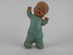 Vintage Sleepy Baby Boy In Blue Pajamas Soft Rubber Squeak Toy Doll 7 1/2" - Picture 1 of 7