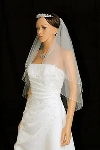 2T Ivory Elbow Length Pencil Edge Center Gathered Bridal Wedding Veil - Picture 1 of 5